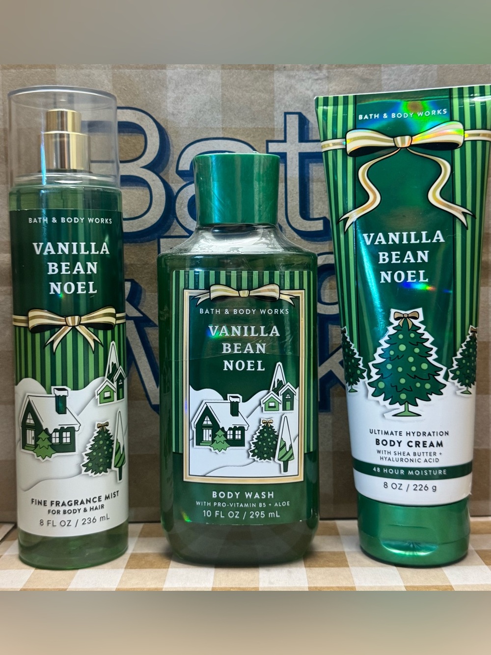 NEW B&BW Vanilla Bean Noel Body Cream, Fragrance Mist, and Body Wash Set